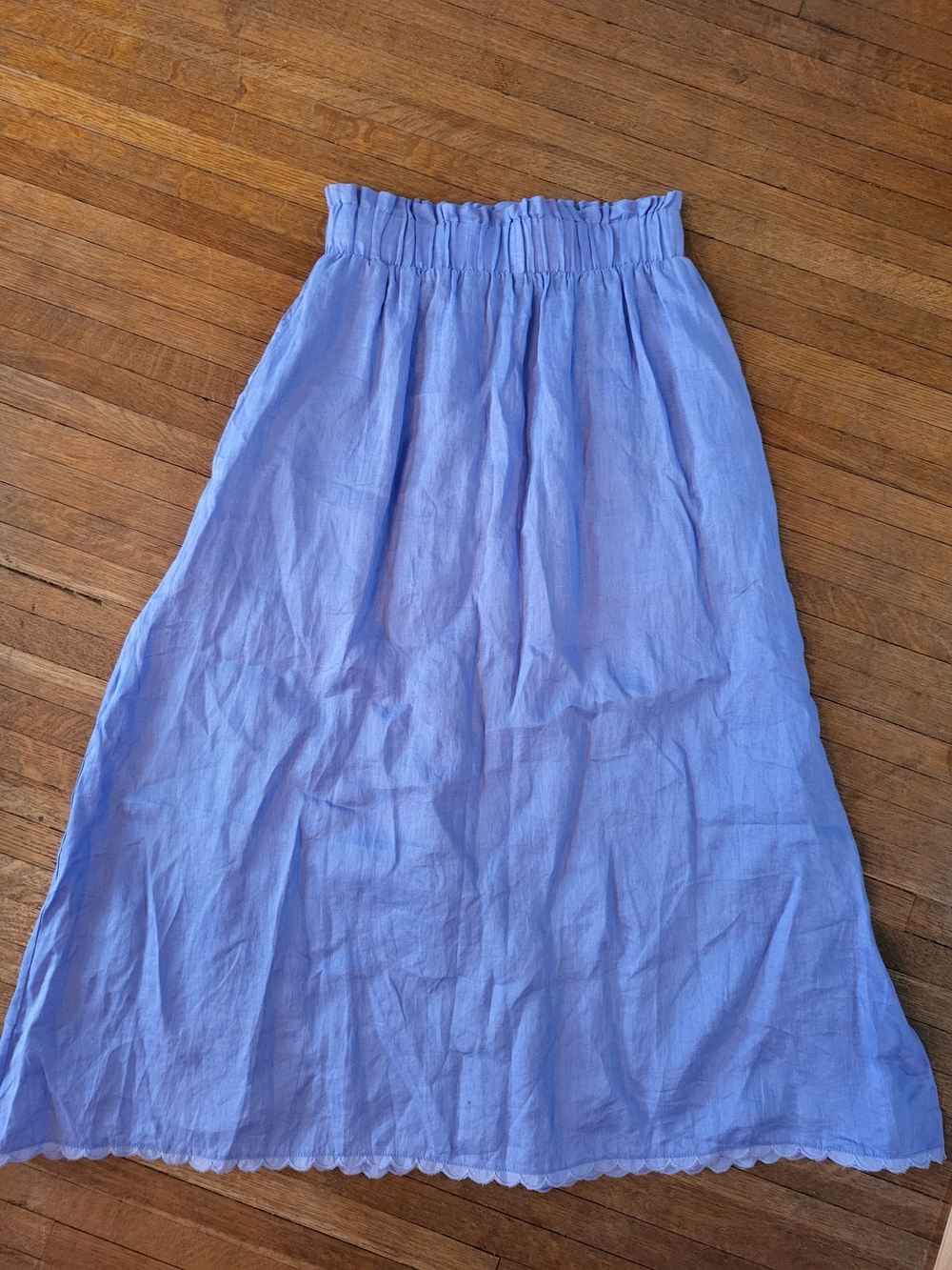 100% Linen Women’s Light Blue/purple A-Line Midi Skirt with Pockets